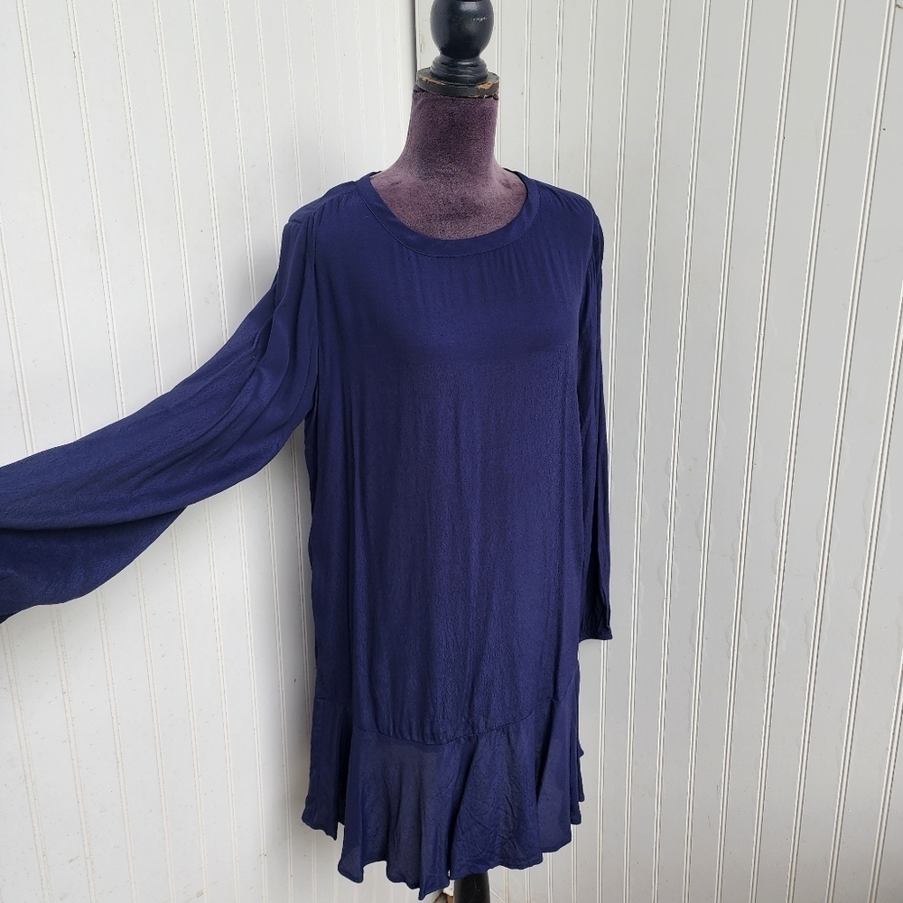 NWT Gap Navy Blue V-Neck Long Sleeve Shift Dress Boho Minimalist Style Ruffle M
